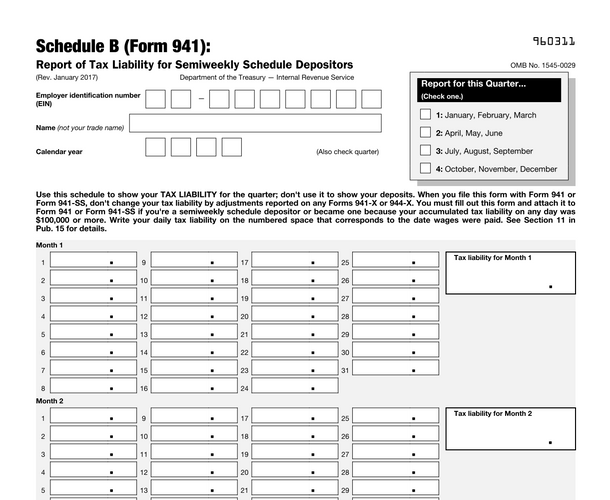 Document: Schedule B (Form 941) (Report of Tax Liability for Semiweekly Schedule Depositors)